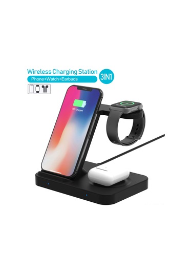 Maiyame F15 Siyah 3'ü 1 Kablosuz Şarj Cihazı - Telefon, Kulaklık, Saat İçin 15w Maksimum Hız -  Ve Samsung Uyumlu