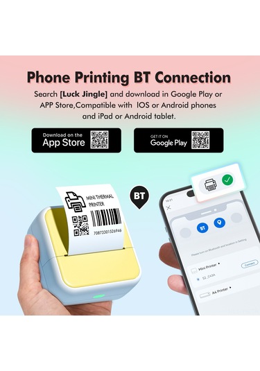 Yunboo S1 Mini Termal Etiket Yazıcı, 203dpi, Bluetooth, 1500mah Pil, 6'lı Termal + 5'li Yapışkan Kağıt, 5 Dil Kılavuzu