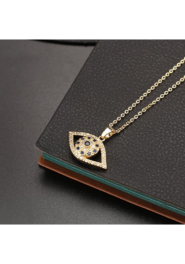 Takı: Titanyum Çelik Köprücük Kimi Zinciri, Renkli Zirkon Taşlı Göz Pandantif, Şeytan Gözü Kolye Beyaz - Kahverengi