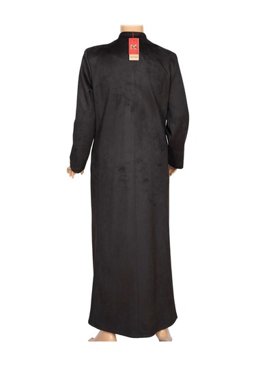 Hesna Kadın Serez Büyük Beden Süet Yanı Cepli Kışlık Siyah Pardesü Siyah