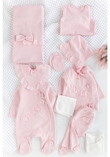 Fistolu Kendinden Desenli 10'lu Kız Bebek Hastane Çıkışı Bebek Takımı Çok Renkli