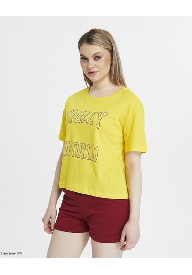 Bella Dossi Pamuklu Kısa Kollu Baskılı Kadın Şortlu Yazlık Pijama Takımı Sarı