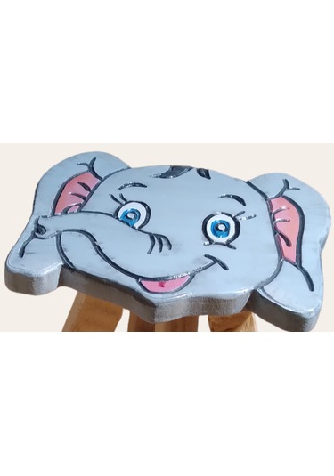 Sevimli Fil Tamamı Ahşap El Yapımı Çocuk Taburesi