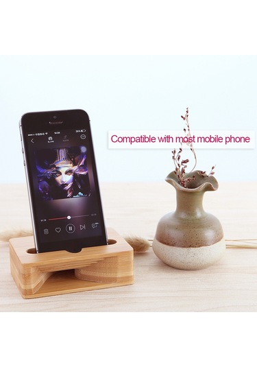 Hombey Sarı Bambu Fiziksel Ses Güçlendirici Telefon Tutucu - Modern Tasarım, Geniş Telefon Uyumlu