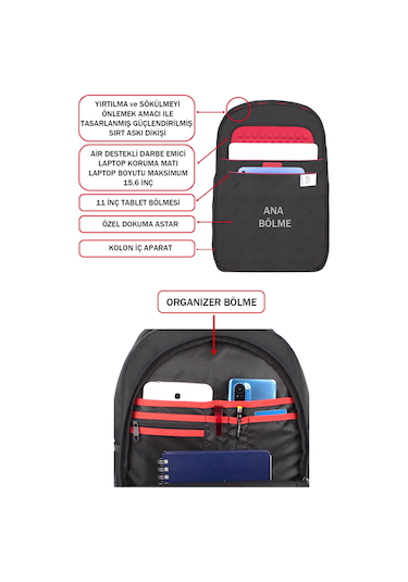 Dada 05 Gri Laptop Sırt Çantası 14-15,6 İnç Usb Aparat Ortopedik Sırt Darbe Emici Koruma