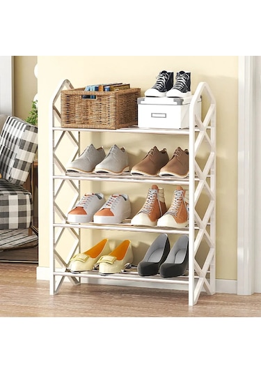 Ranyeek Metal Ve Polipropilen 4 Katlı Ayakkabı Rafı, 42x58x58 Cm, Kolay Montaj, Estetik Ve Fonksiyonel, Ev/ofis İçin Beyaz