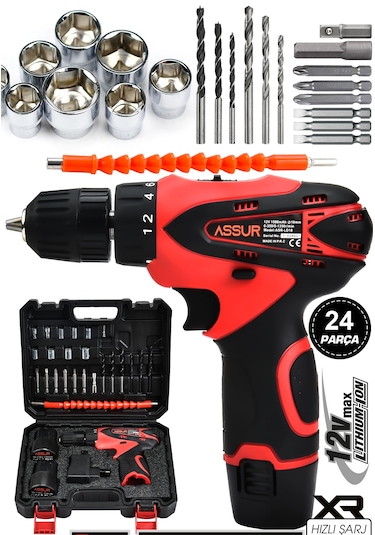 Assur ASR060-02-02 12V Çift Akülü Vidalama Kırmızı