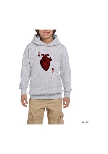 As Kalp Gri Çocuk Kapşonlu Sweatshirt Gri
