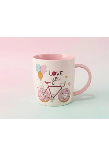 Donut Peluş Anahtarlıklı Kupa 360 Ml Pembe3