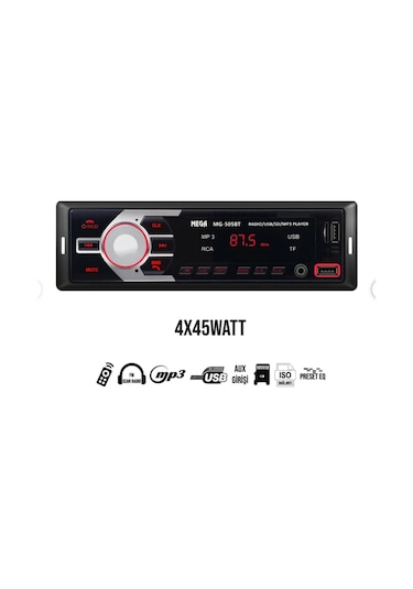 Mega Oto Teyp 4X45W Bt/Aux/Usb/Sd/Uk/Fm Şarjlı Usb Mega Mg-505Bt