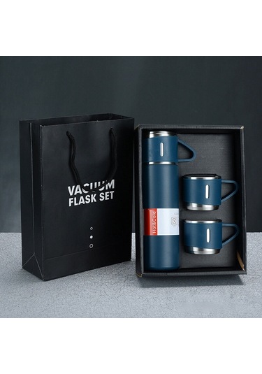 500ml 304 Paslanmaz Çelik Termos Bardak Taşınabilir İş Çay Bardağı, Spec: Hediye Kutusu Seti Mavi