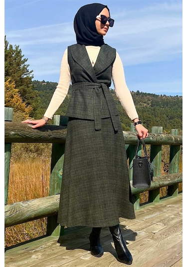 Azize Etek Yelek Takım Haki Çok Renkli