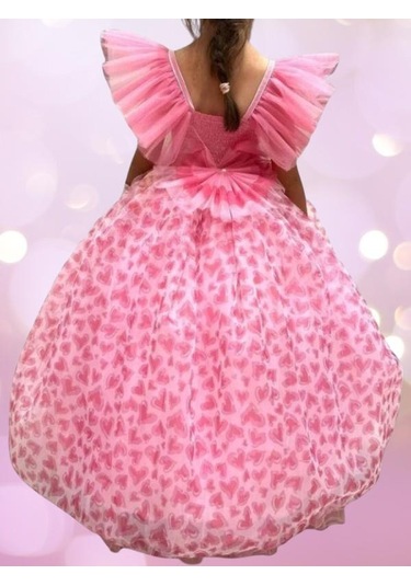 Kız Çocuk Tarlatanlı Barbie Abiye Elbise-13693 Pembe