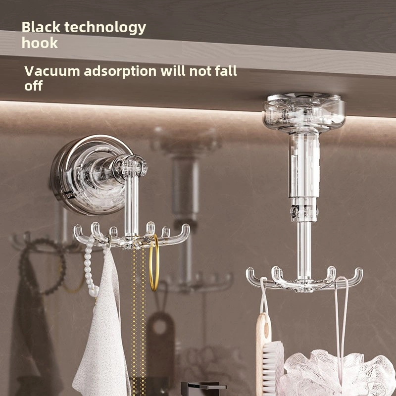 Monyee Banyo Sıvı Tutucu 6 Tırnaklı Döner Kanca - Delme Yok Duvar Takımı, Makyaj Aletleri Ve Aksesuarlar İçin Çok Fonksiyonlu Depolama Rafı Şeffaf Gri Diğer