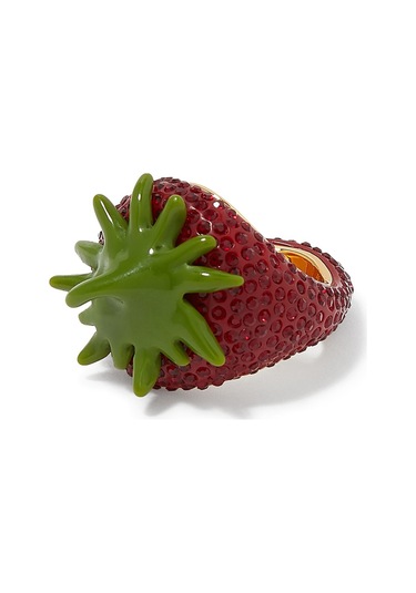 Pave Strawberry Yüzük, Kristalli Çilek Tasarımı Kırmızı