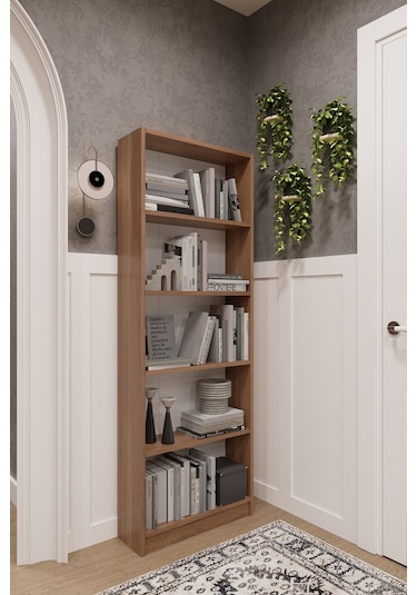 Asra Trend 5 Raflı Kitaplık K002 %100 MDF Modern Ofis Çalışma Odası Dosya Rafı Petra