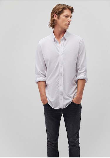 Mavi - Beyaz Örme Gömlek 0211092-620 Beyaz