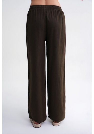 4629 Kadın Bol Paça Yüksek Bel Viskon Palazzo Pantolon Haki Haki