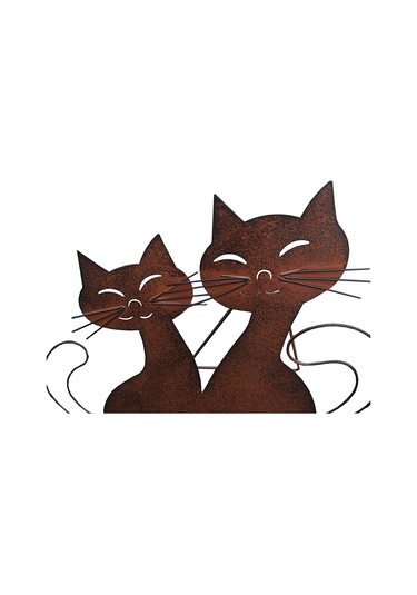 Wezone Rustik Bahçe Dekoru - Çift Kedi Figürlü Dayanıklı Metal Heykel 35cm
