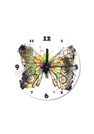 Renkli Kelebek Desenli Duvar Saati (407626558) Çok Renkli
