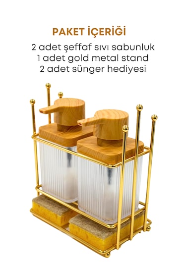 Gold Metal Standlı Ahşap Detaylı Sıvı Sabunluk