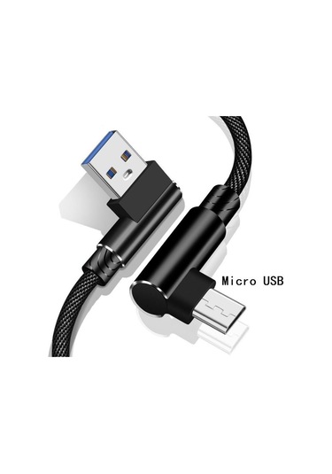 Siyah Naylon Örgü 90 Derece 2.4a Hızlı Şarj Kablosu Android Tip C Usb Veri Kablosu İos Uy Samsung Huawei Xiaomi Cep Kablo 56551913