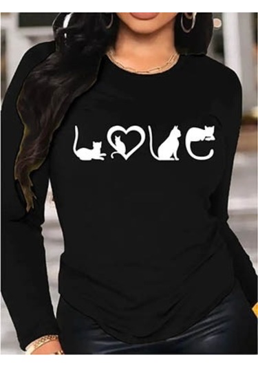 Soonaksesuar Kadın Uzun Kollu Bisiklet Yaka Baskılı Viskon Bluz Siyah