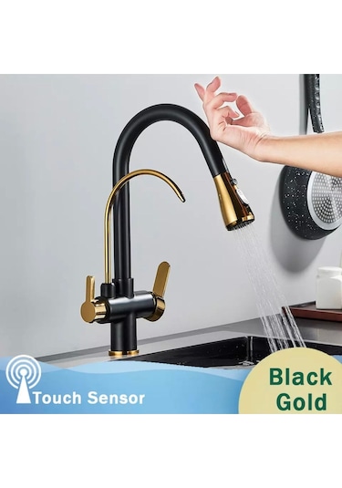 Mutfak Evye Bataryası Dual Flow Su Arıtma Çıkışlı Siyah Gold Smart Dokunmatik Yeni