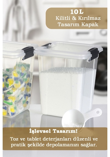 2'li Mega Organizer Box 10l - Un Bakliyat Erzak Saklama Kabı Kilit Kapaklı Deterjan Düzenleyici Kutu Şeffaf