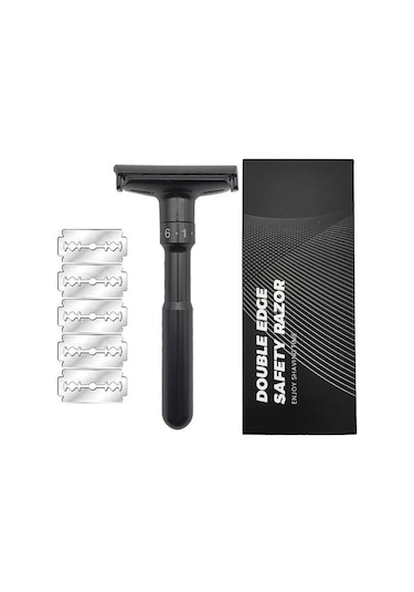 Valkyrie Metal Ayarlanabilir Manuel Geleneksel Tıraş Bıçağı Siyah + Jilet 5'li