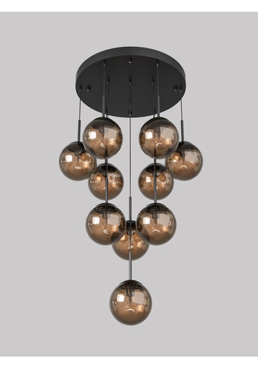 Eclıpse Modern 10'lu Sarkıt Metal Avize - Bal Renkli Cam Küre