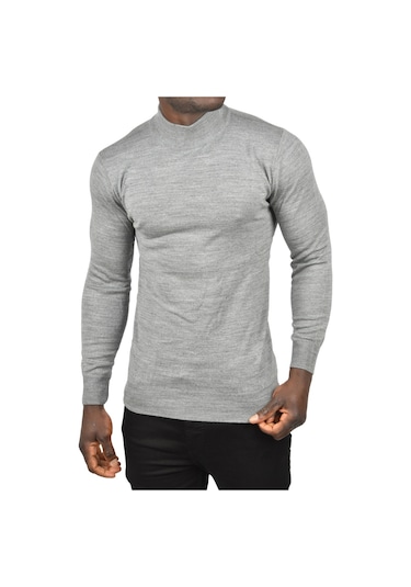 Deepsea Erkek Gri Yarım Balıkçı Yaka Tüylenmeyen İnce Triko Kazak 2505502 Gri