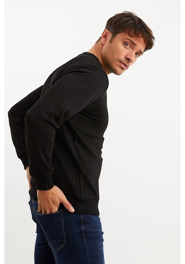 Mysport 5013 Erkek Bisiklet Yaka Baskılı Sweatshirt-siyah Siyah