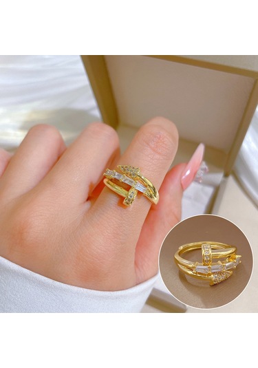 Geometrik Elmas Taşlı Yuvarlak İnci Yüzük No.30 Çok Renkli