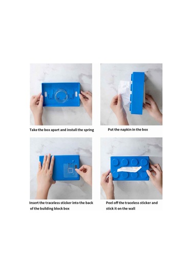 Sones Çok İşlevli Karikatür Yapı Bloğu Mendil Saklama Kutusu Oturma Odası Sehpa Dekorasyonları, Renk: Mavi