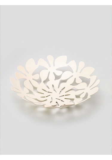 Daisy Dekoratif Metal Meyvelik, Metal Kase, Tabak 33cm - Krem