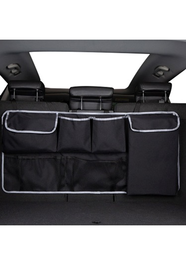 Neevoyu Siyah Oksford Kumaş Araba Bagaj Organizer Çantası - Su Geçirmez Bölmeli Depolama, Kolay Kurulum, Araç İçini Düzenli Tutar