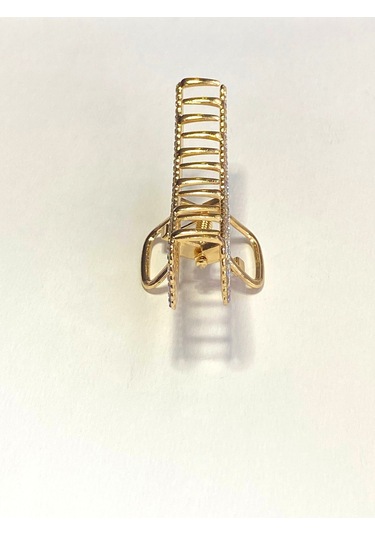 7 Cm Taşlı Eliptik Gold Saç Tokası Işıltılı Ve Zarif Metal Mandal Toka Altın