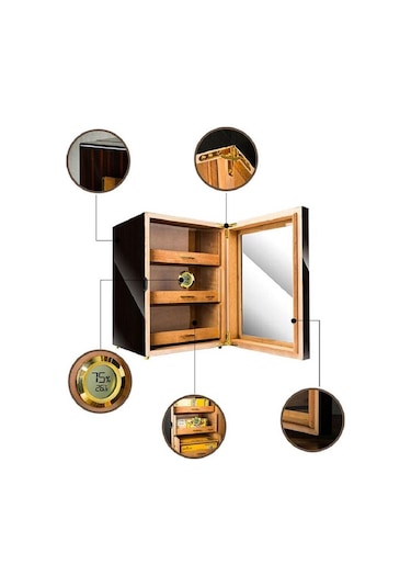 Lubinski Camlı 3 Çekmeceli Humidor Puro Kutusu Maun 100s