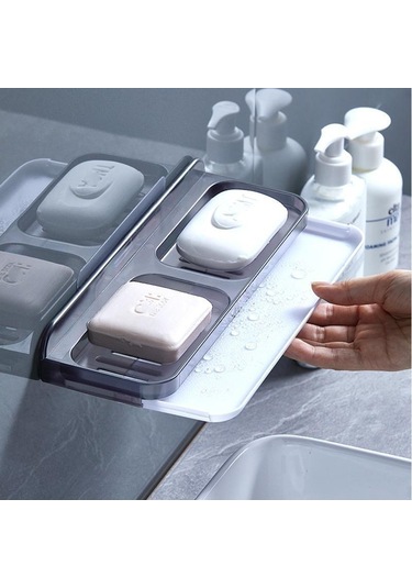 Beyaz Çift Izgaralı Sabunluk Şampuan Saklama Mutfak Banyo Süngerlik Beyaz