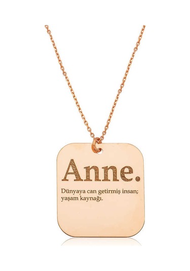 925 Ayar Gümüş Rose Anne Yazılı Plaka Kolye Gümüş