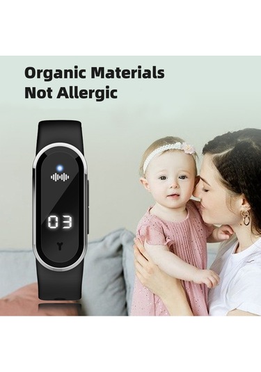 Symbee Siyah Ultrasonik Uyku/ Bahçe/ İç Mekan Modlu Uçucu Kovucu Bileklik - Saat Ve Adım Sayımı Özellikli, Çocuk & Yetişkin İçin Dış Mekan Koruyucu