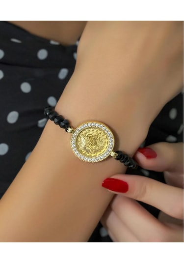 Safir Taşlı 8 Ayar Tuğralı Bileklik Sarı Altın
