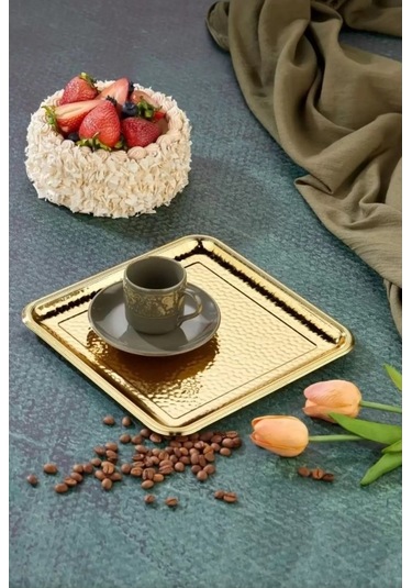 Cooker Ckr3339 Sunum Tepsisi Dövme Desenli Metal Kare Altın 0164 Altın