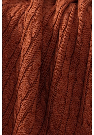 Ponponlu Triko Örme Tv Battaniyesi Koltuk & Omuz Şalı & Diz Battaniyesi 130x170 Cm-kiremit-terra Kiremit