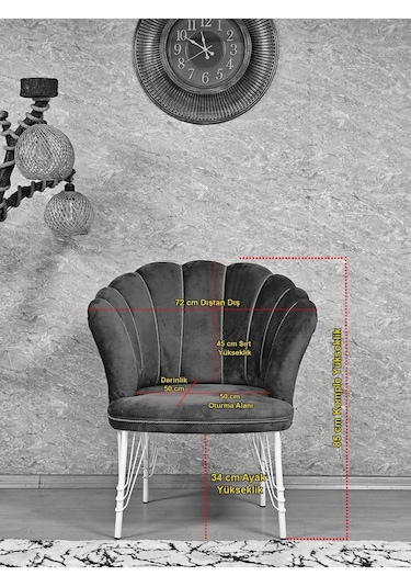 Tekli Siyah Boyalı Tel Ayak Papatya Çay Seti Koltuk Tekli Berjer 001