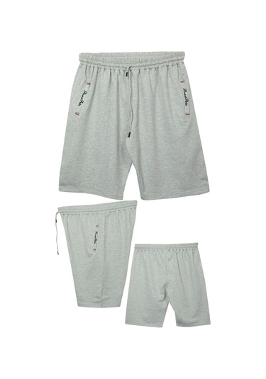 Büyük Beden 110 - 155 Kilo Arası İçin Uygun Bedenli Cepleri Nakış Detaylı Likralı Penye Erkek Şortu Gri