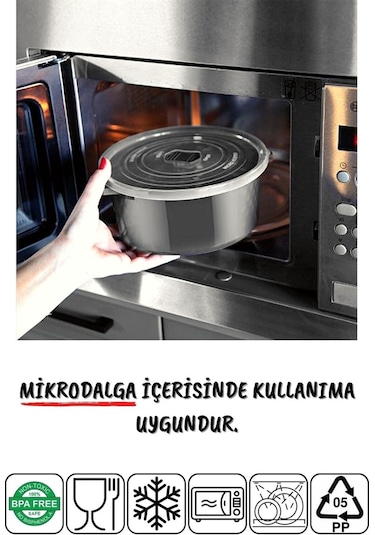Nandy Home Mikrodalga Difrizde Kullanılabilen Saklama Kabı Seti Yuvarlak 12'Li Antrasit