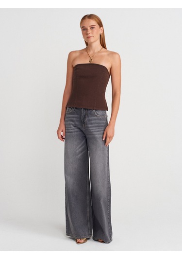 Dilvin 50880 Straplez Peplum Top-kahve Kahve