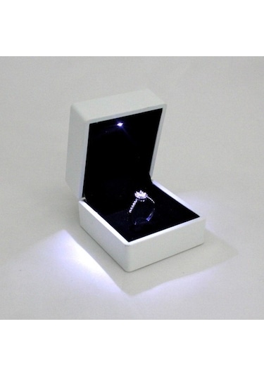 Özer Kutu Işıklı Yüzük & Alyans Kutusu Beyaz